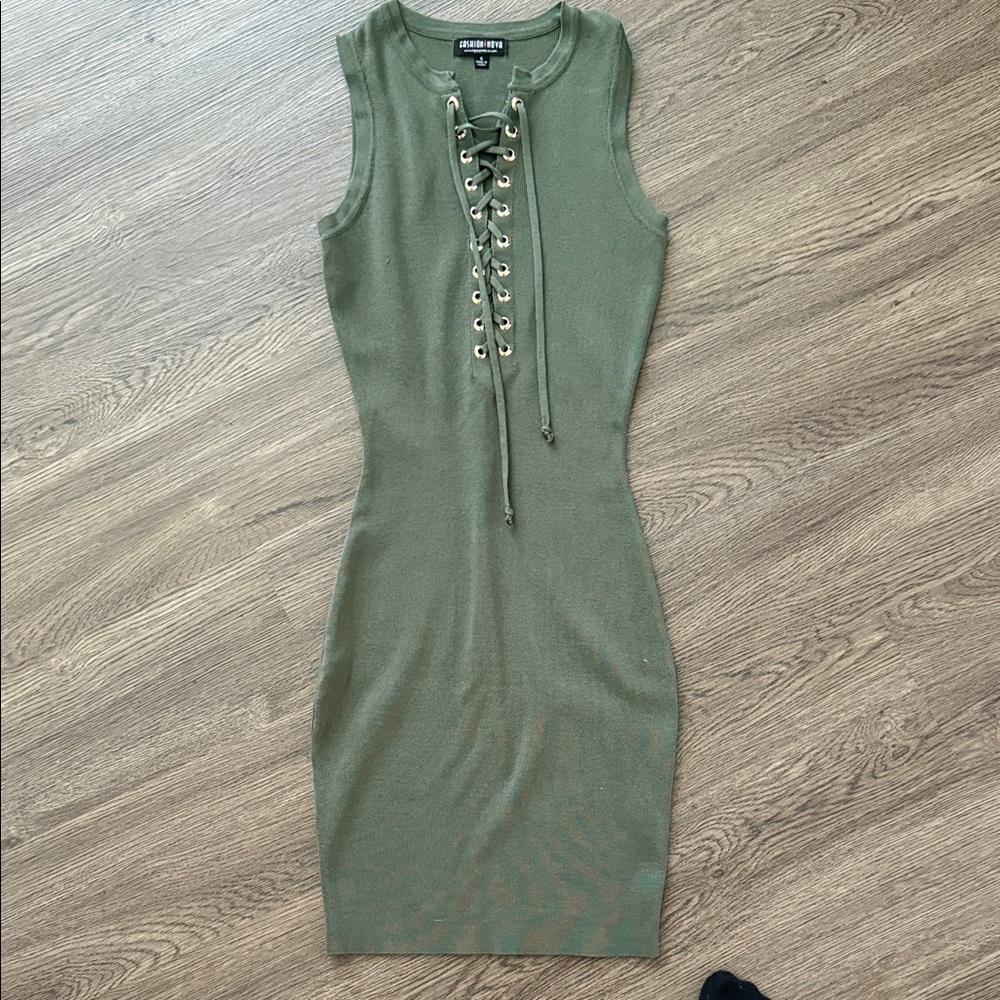 Fashion Nova Olive Lace-Up Mini Dress